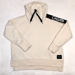 Calvin Klein Sweater Pullover Women’s Medium Mock Neck Drawstring Spellout
